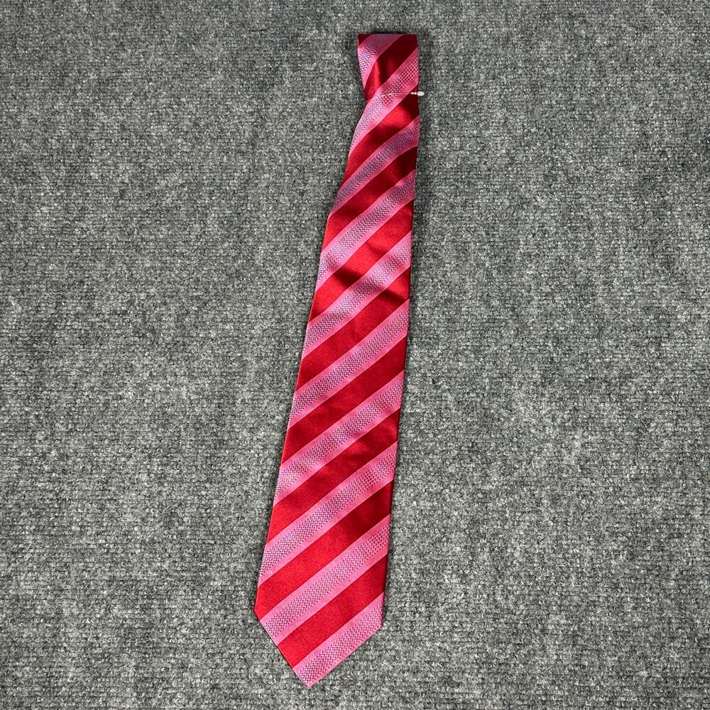 Salvatore Ferragamo Red Pink Stripe Silk Tie Made In Italy Silk Classic 3.25"
